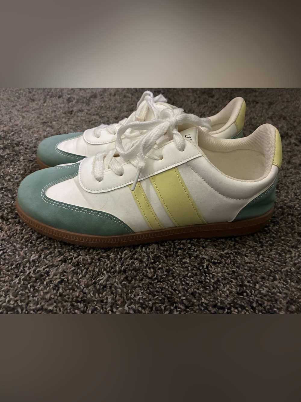 Women's White Sneakers with Mint and Pale Yellow Accents